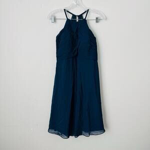 Azazie Navy Blue Halter Neck Chiffon Dress Women’s Size M